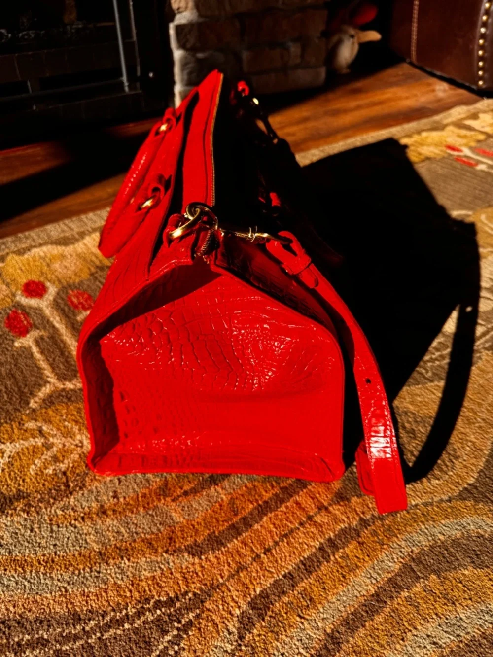 Brahmin Red Croc-Embossed Weekender - Picture 6 of 9